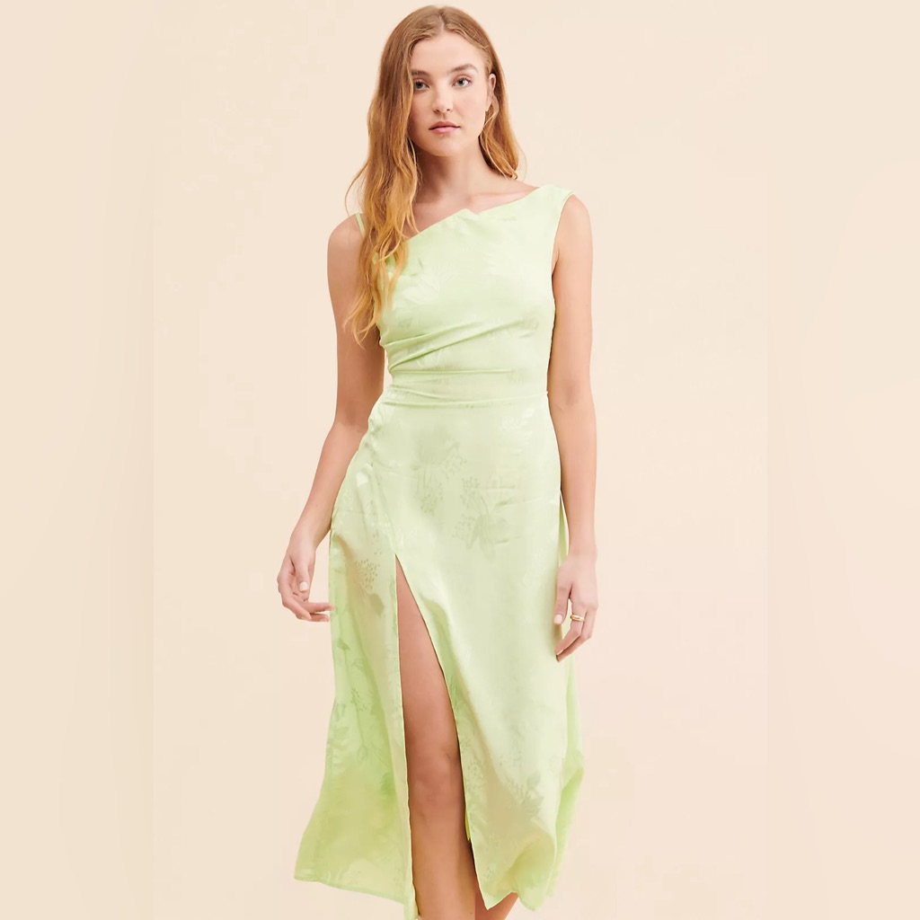 For Love & Lemons Llana Satin Midi Dress Light Green Nwt